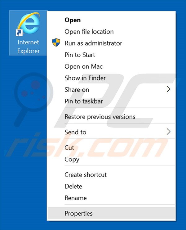 Removing sear4m.xyz from Internet Explorer shortcut target step 1