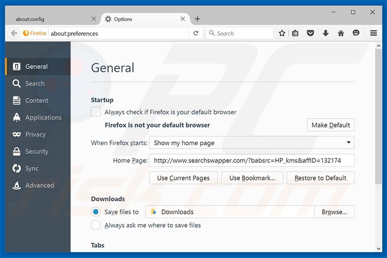 Removing searchswapper.com from Mozilla Firefox homepage