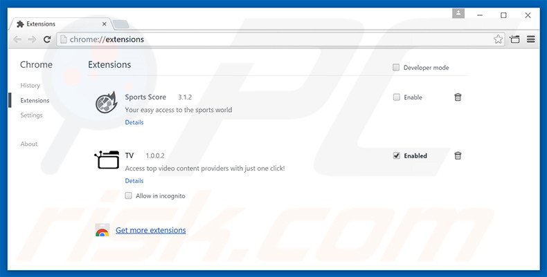 Removing tvtabsearch.com related Google Chrome extensions
