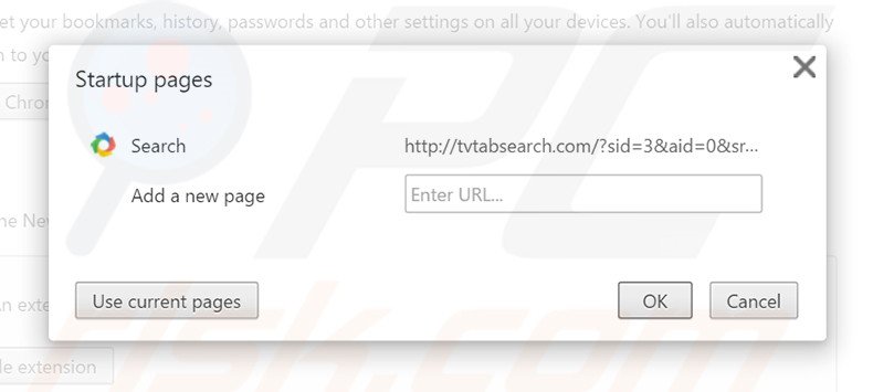 Removing tvtabsearch.com from Google Chrome homepage