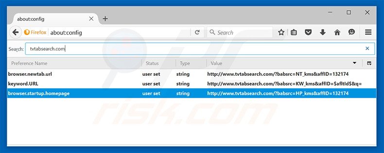 Removing tvtabsearch.com from Mozilla Firefox default search engine