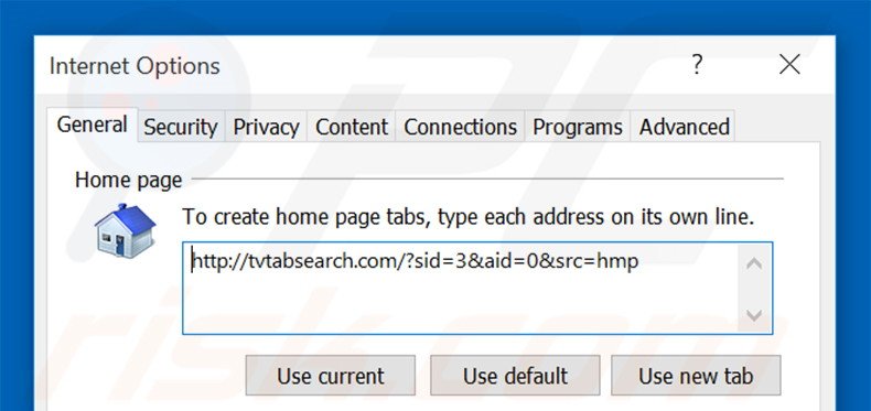 Removing tvtabsearch.com from Internet Explorer homepage