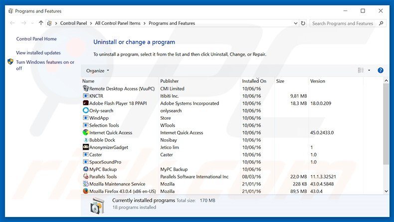 Web Timer adware uninstall via Control Panel