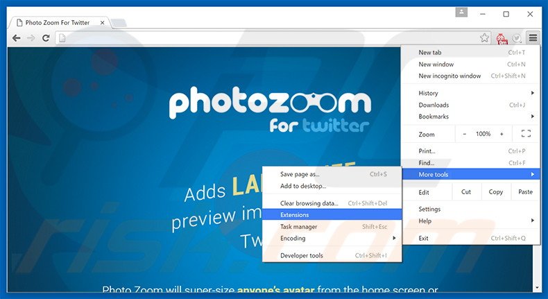 Removing Photo Zoom For Twitter  ads from Google Chrome step 1