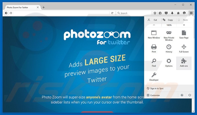 Removing Photo Zoom For Twitter ads from Mozilla Firefox step 1