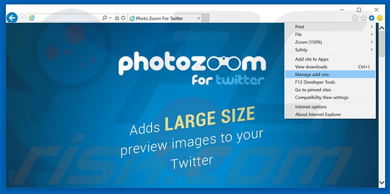 Removing Photo Zoom For Twitter ads from Internet Explorer step 1