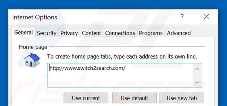 Removing swift2search.com from Internet Explorer homepage