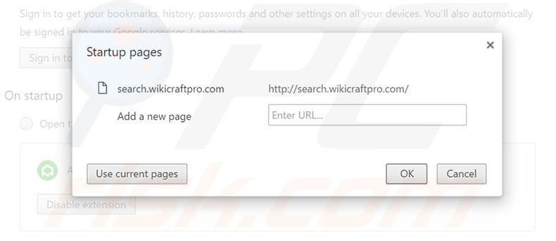 Removing search.wikicraftpro.com from Google Chrome homepage