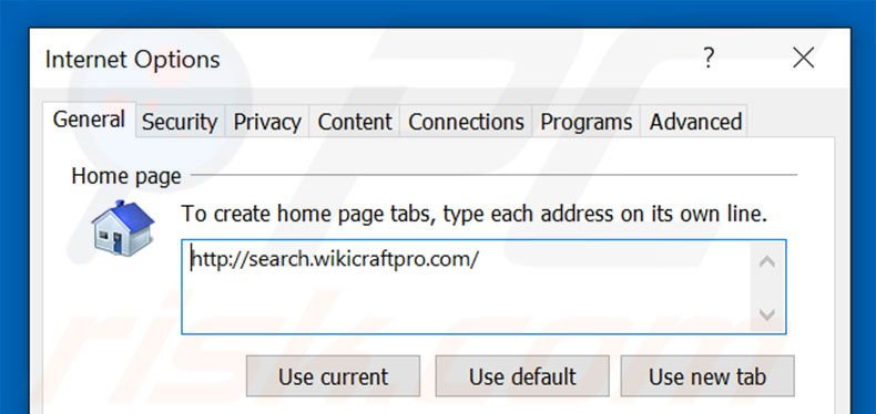 Removing search.wikicraftpro.com from Internet Explorer homepage