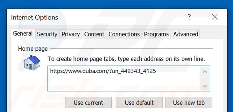 Removing duba.com/?un_449343_4125 from Internet Explorer homepage