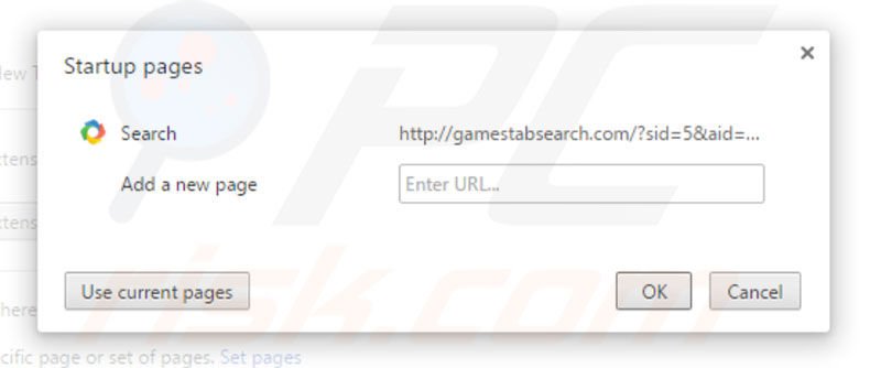 Removing gamestabsearch.com from Google Chrome homepage