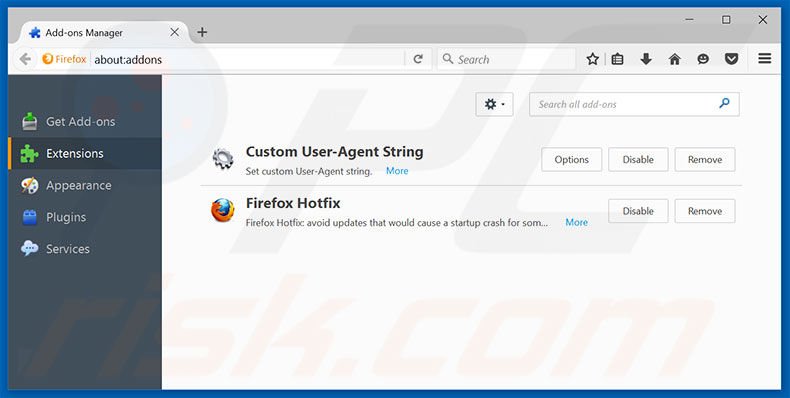 Removing gamestabsearch.com related Mozilla Firefox extensions