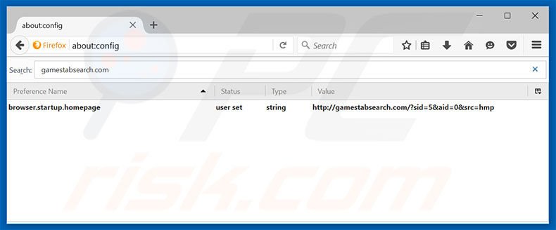 Removing gamestabsearch.com from Mozilla Firefox default search engine