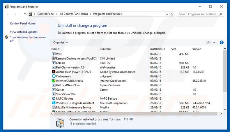 gamestabsearch.com browser hijacker uninstall via Control Panel