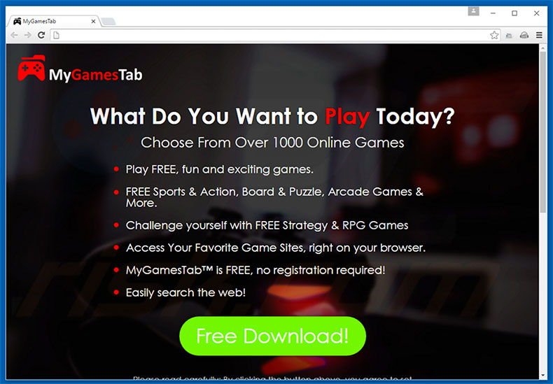 Website used to promote MyGamesTab browser hijacker