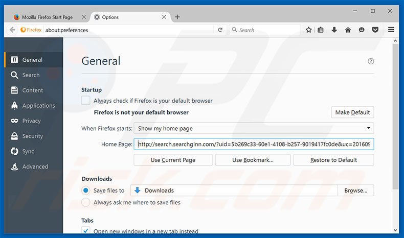 Removing search.searchglnn.com from Mozilla Firefox homepage