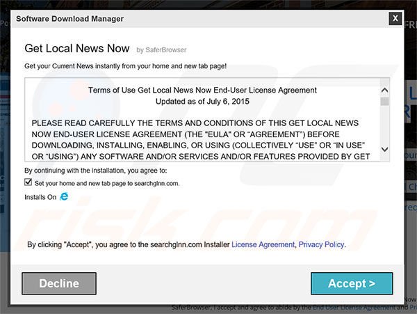 Official Get Local News Now browser hijacker installation setup