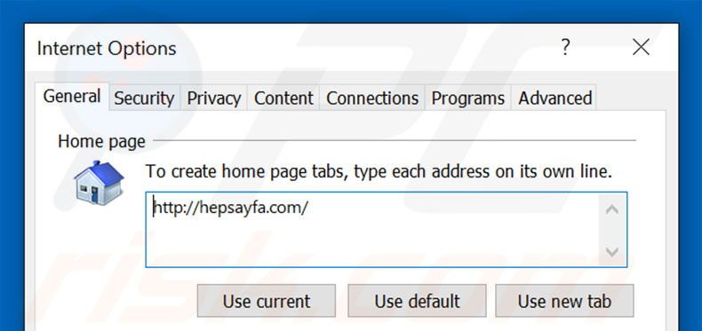 Removing hepsayfa.com from Internet Explorer homepage