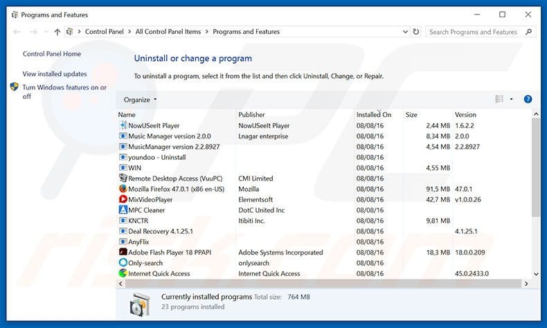 hepsayfa.com browser hijacker uninstall via Control Panel