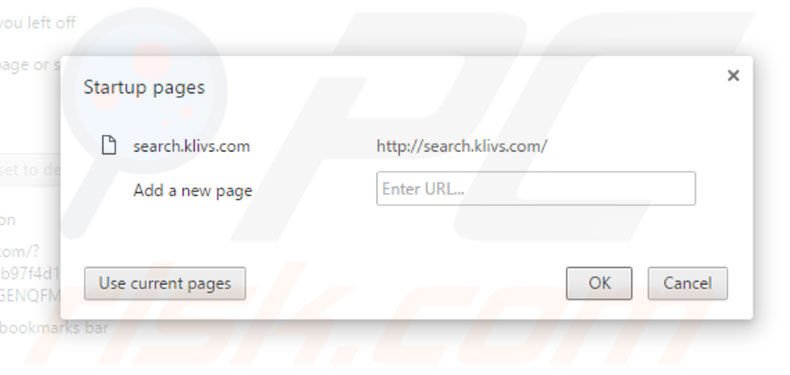 Removing search.klivs.com from Google Chrome homepage