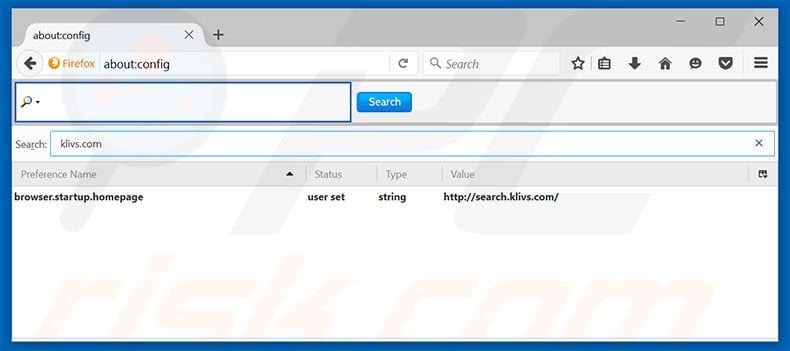 Removing search.klivs.com from Mozilla Firefox default search engine