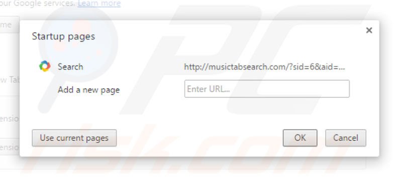 Removing musictabsearch.com from Google Chrome homepage