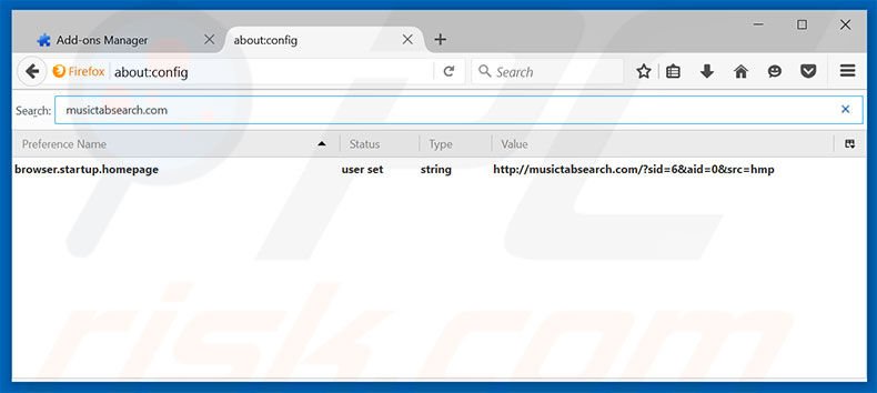 Removing musictabsearch.com from Mozilla Firefox default search engine