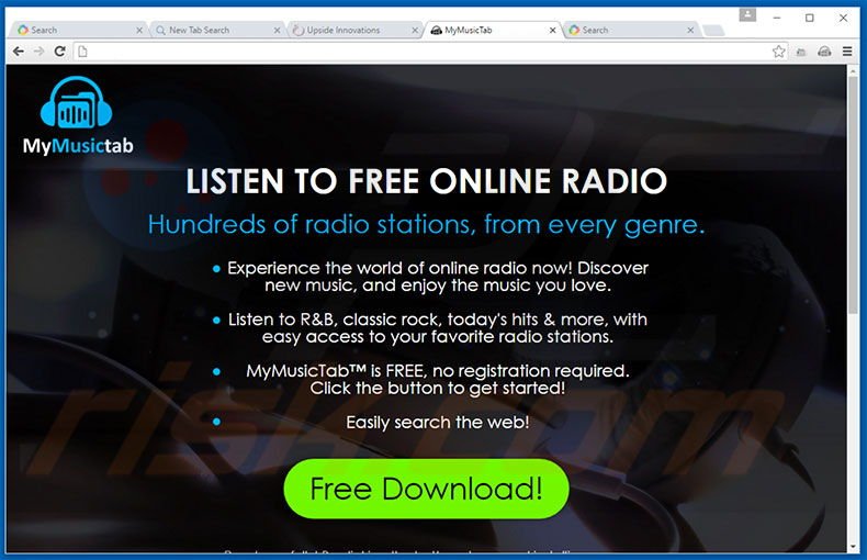 Website used to promote MyMusicTab browser hijacker
