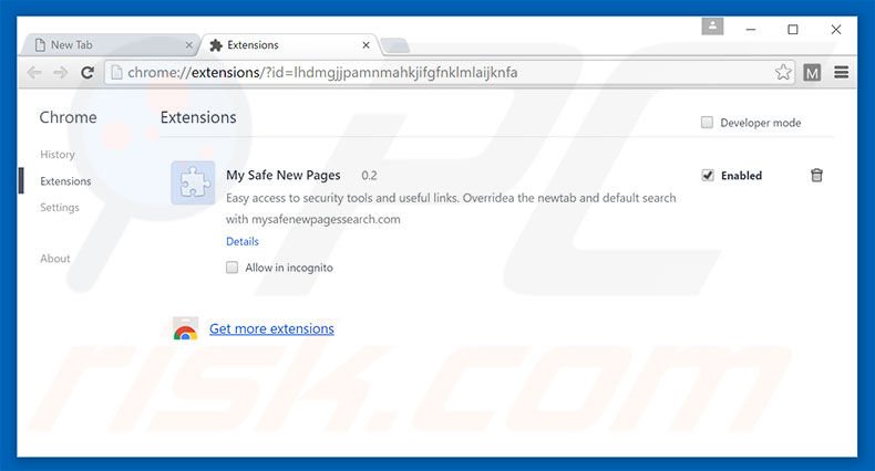 Removing search.mysafenewpagessearch.com related Google Chrome extensions