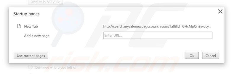 Removing search.mysafenewpagessearch.com from Google Chrome homepage