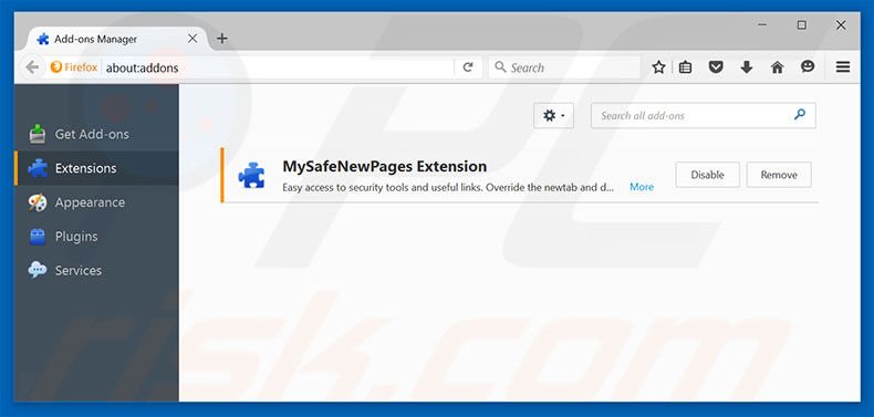 Removing search.mysafenewpagessearch.com related Mozilla Firefox extensions