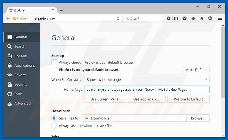 Removing search.mysafenewpagessearch.com from Mozilla Firefox homepage