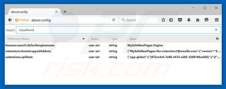 Removing search.mysafenewpagessearch.com from Mozilla Firefox default search engine