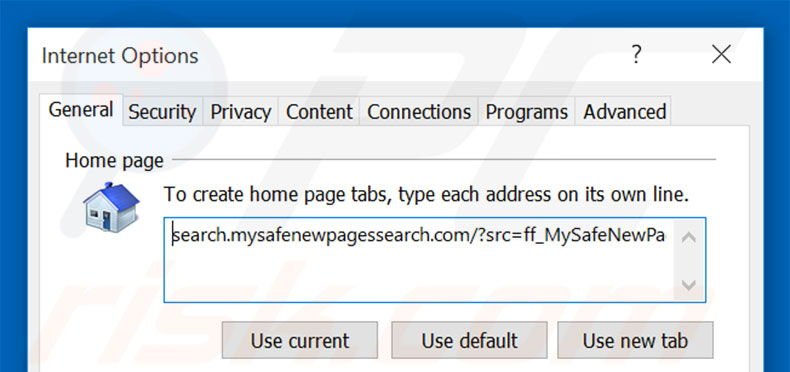 Removing search.mysafenewpagessearch.com from Internet Explorer homepage