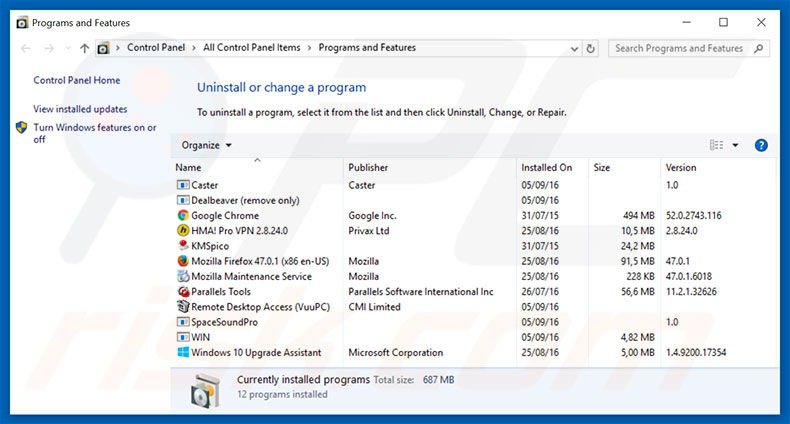 QuizCrystal adware uninstall via Control Panel