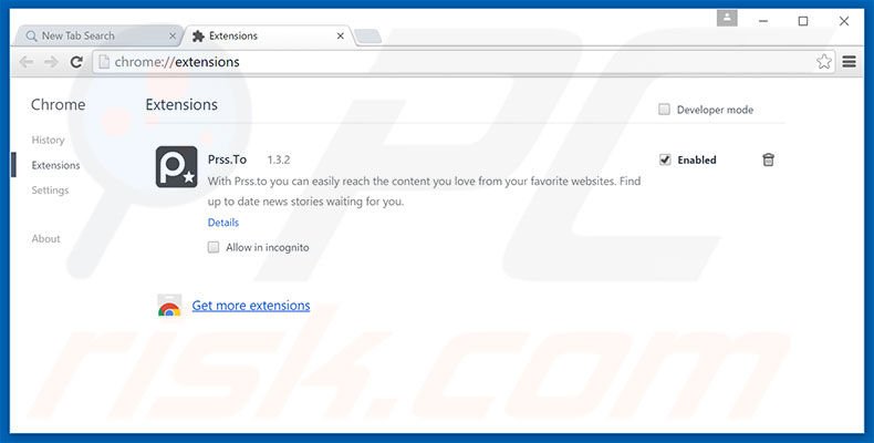 Removing start.prss.to related Google Chrome extensions
