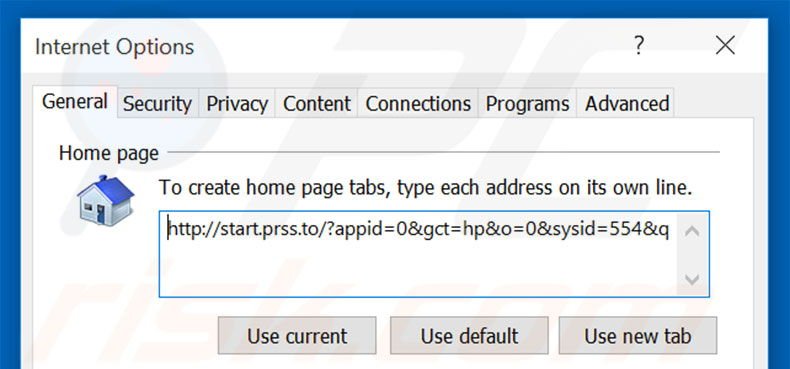 Removing start.prss.to from Internet Explorer homepage