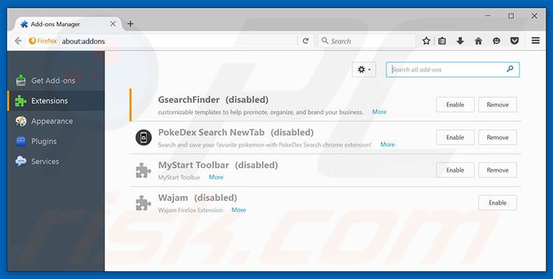 Removing switch2search.com related Mozilla Firefox extensions