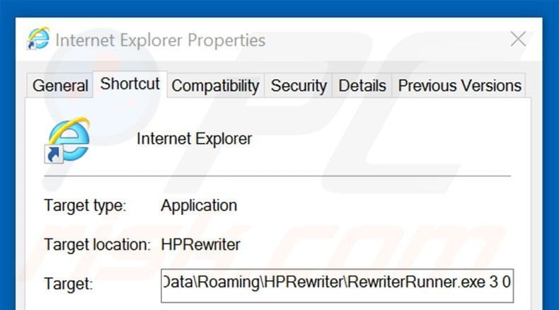 Removing thraflabe-rs.ru from Internet Explorer shortcut target step 2