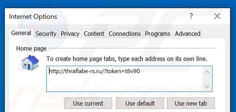 Removing thraflabe-rs.ru from Internet Explorer homepage