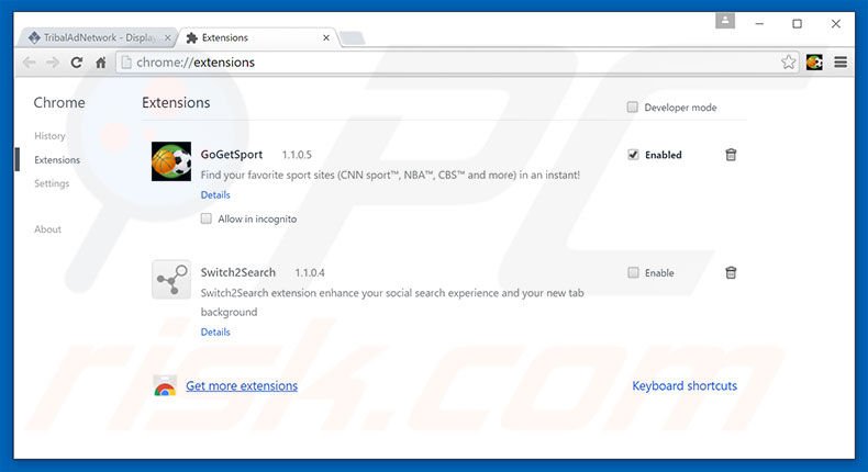 Removing TribalAd PPC Ad Network ads from Google Chrome step 2