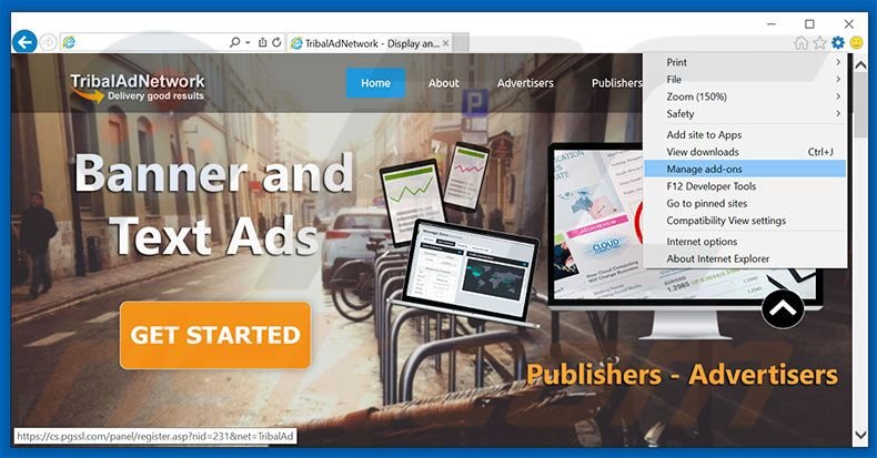 Removing TribalAd PPC Ad Network ads from Internet Explorer step 1