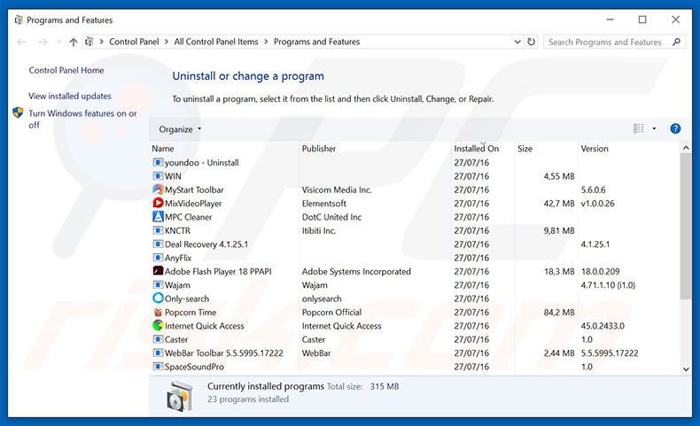 TribalAd PPC Ad Network adware uninstall via Control Panel