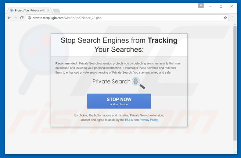 deceptive pop-up ad promoting myprivatesearch browser hijacker