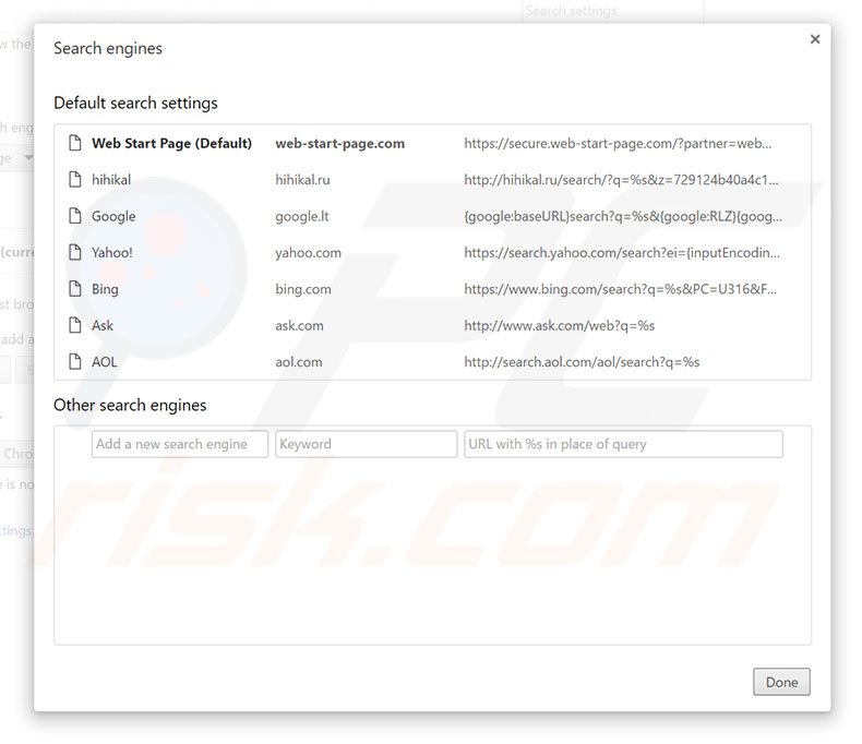 Removing web-start-page.com from Google Chrome default search engine