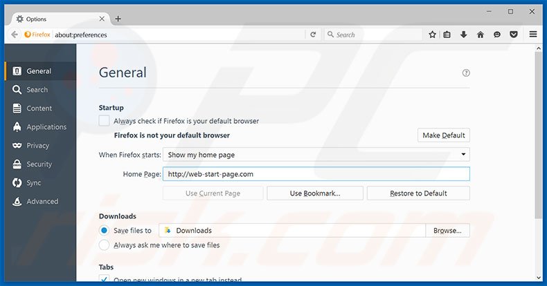 Removing web-start-page.com from Mozilla Firefox homepage