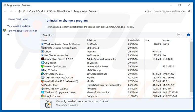 discretesearch.com browser hijacker uninstall via Control Panel