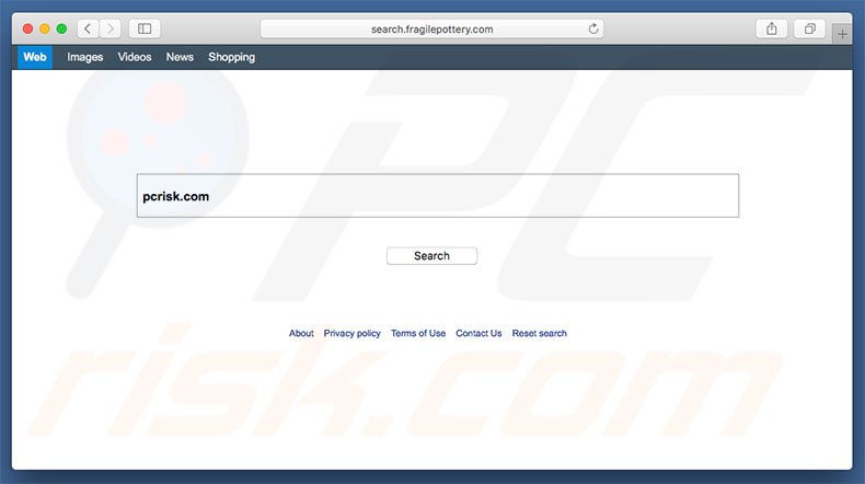 search.fragilepottery.com browser hijacker on a Mac computer