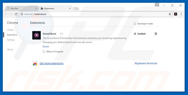 Removing home.grandburst.com related Google Chrome extensions
