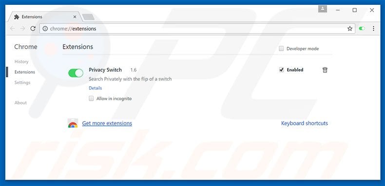 Removing search.myprivacyswitch.com related Google Chrome extensions